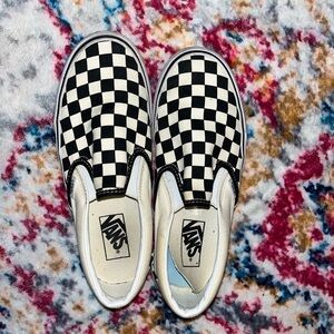 Black and White Checkered Slip-On Sneakers